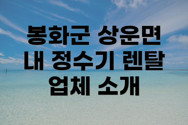 봉화군 상운면 내 정수기 렌탈 업체 소개