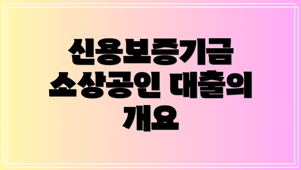 신용보증기금 소상공인 대출의 개요