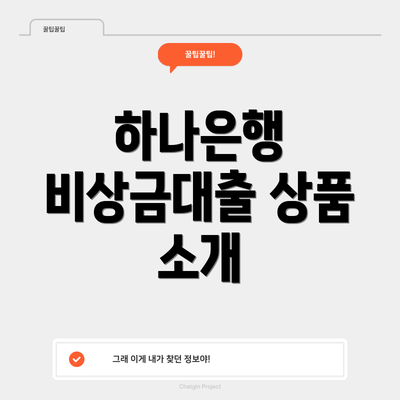 하나은행 비상금대출 상품 소개