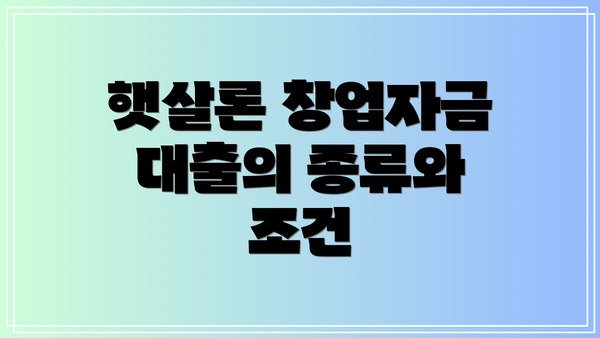 햇살론 창업자금 대출의 종류와 조건