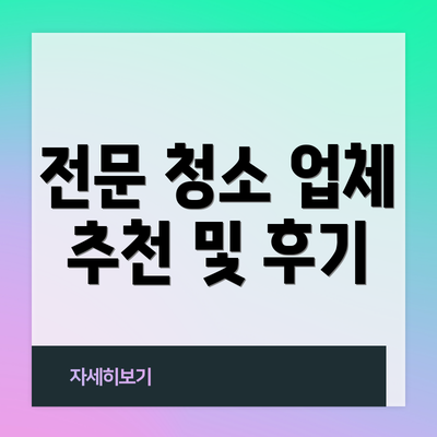 전문 청소 업체 추천 및 후기